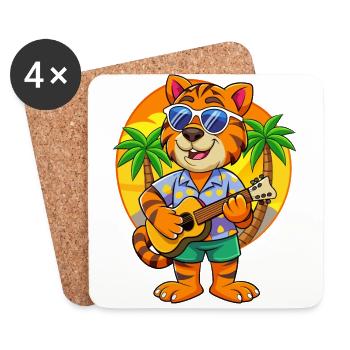 Lustige Tiger Sommer Strand Sonnenbrille Hawaiianisch - Untersetzer (4er-Set) - Weiß - Vorne