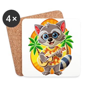 Lustige Waschbär Sommer Strand Sonnenbrille Hawaiianisch - Untersetzer (4er-Set) - Weiß - Vorne