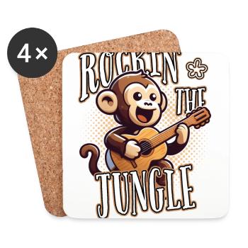 Rockin The Jungle Funny Monkey Plays Guitar - Coasters (set of 4) - white - Front