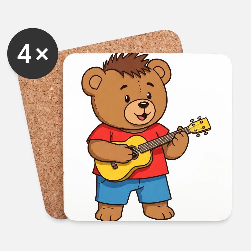 Teddybär Musiker - Untersetzer (4er-Set) - Weiß