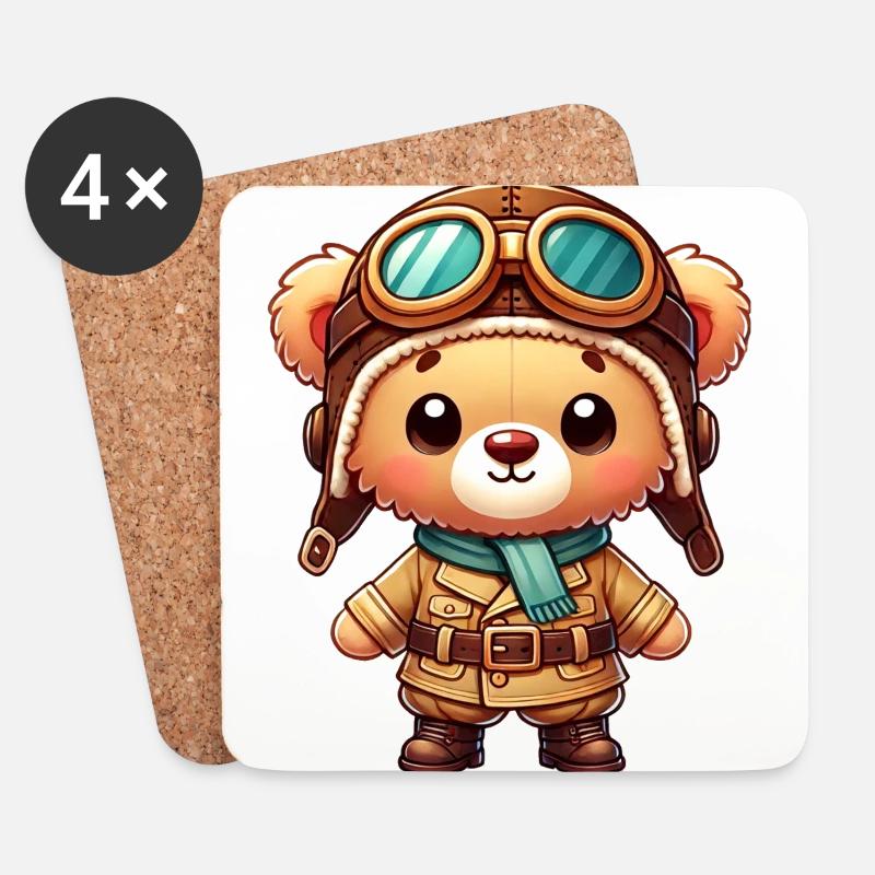 Teddybär Pilot - Untersetzer (4er-Set) - Weiß