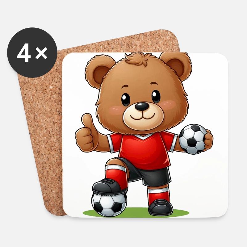 Teddybär Fußballer - Untersetzer (4er-Set) - Weiß
