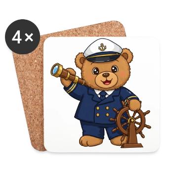 Teddy Bear Captain at Sea - Coasters (set of 4) - white - Front