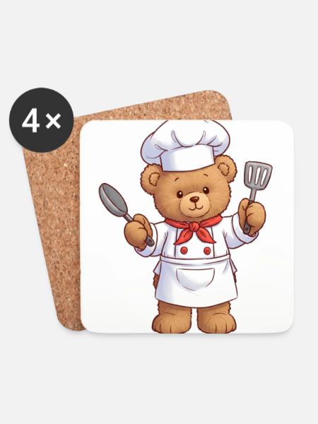 Teddybär Koch - Untersetzer (4er-Set) - Weiß