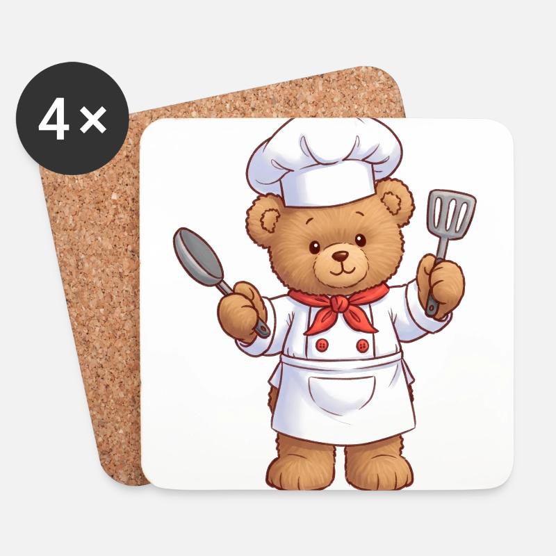 Teddybär Koch - Untersetzer (4er-Set) - Weiß