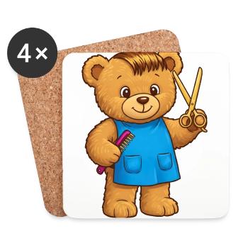 Teddybär Friseur - Untersetzer (4er-Set) - Weiß - Vorne