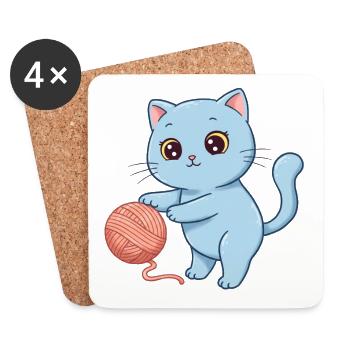 Animal Cartoon Kid Cat - Coasters (set of 4) - white - Front