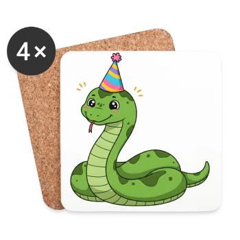 Animal Cartoon Party Snake - Coasters (set of 4) - white - Front