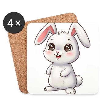 Animal Dessin Animé Lapin - Dessous de verre (lot de 4) - blanc - Devant