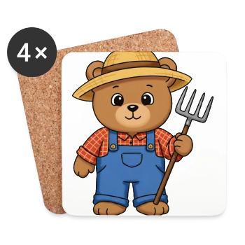 Teddybär Farmer - Untersetzer (4er-Set) - Weiß - Vorne