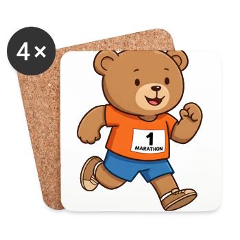 Teddybär Marathonläufer - Untersetzer (4er-Set) - Weiß - Vorne