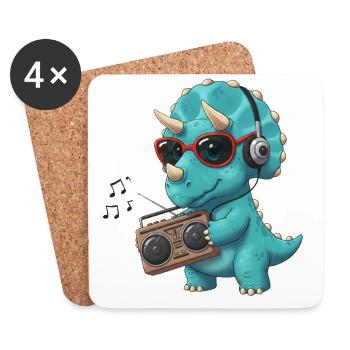 Dino Cartoon Triceratops der Musik hört - Untersetzer (4er-Set) - Weiß - Vorne