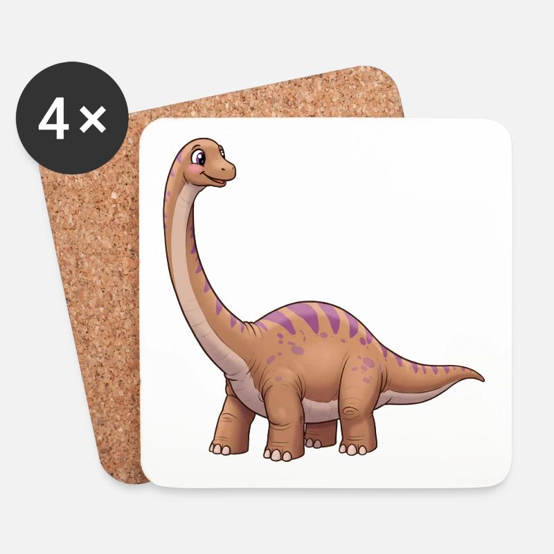 Dino Cartoon Apatosaurus - Untersetzer (4er-Set) - Weiß