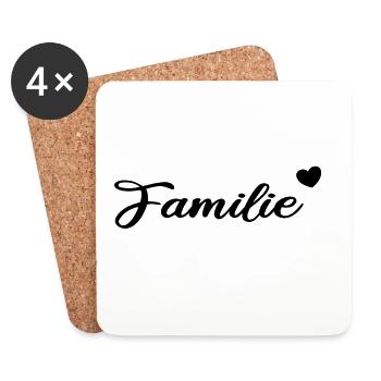 Familie Herzchen Schriftzug in schwarz - Untersetzer (4er-Set) - Weiß - Vorne