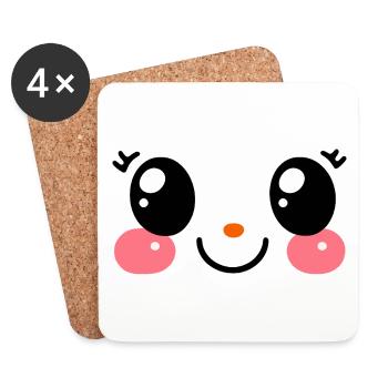 süßes Gesicht, Kawaii Manga Fan Augen, Chibi - Untersetzer (4er-Set) - Weiß - Vorne