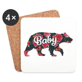 Baby Bear Family Matching with Roses - Coasters (set of 4) - white - Front