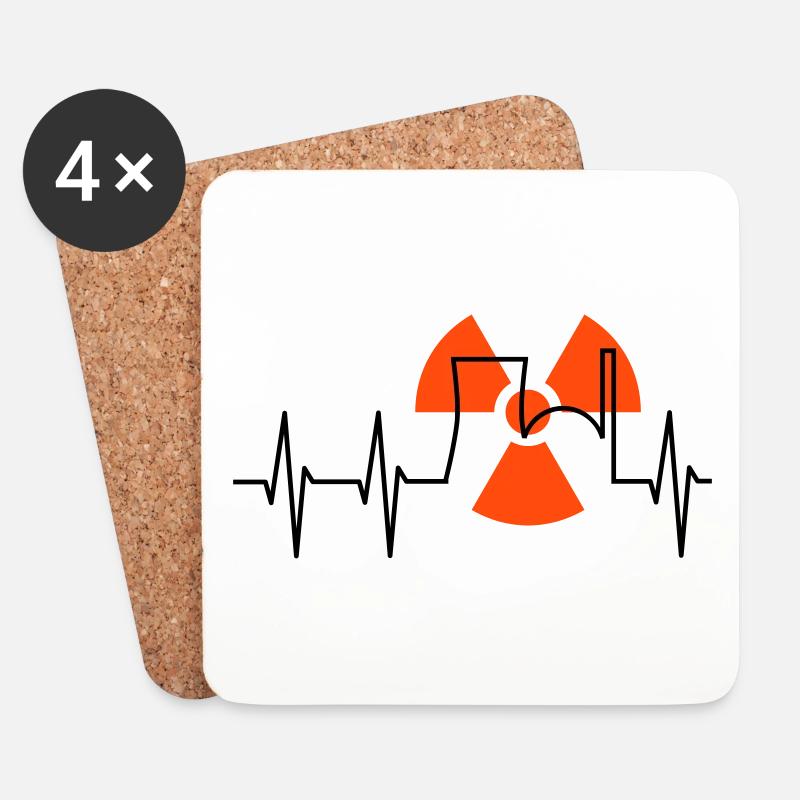 EKG, Atomkraftwerk und Strahlenwarnzeichen - Untersetzer (4er-Set) - Weiß