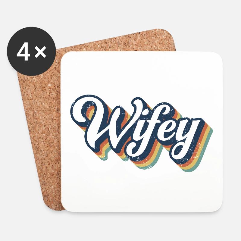 Retro Wifey Matching Paar Hochzeitsfeier Ehe - Untersetzer (4er-Set) - Weiß
