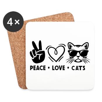 Peace Love Cats - Coasters (set of 4) - white - Front