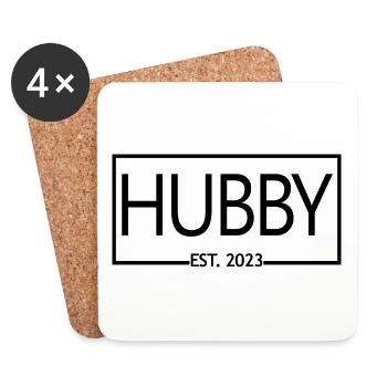 Hubby Est. 2023 Fiançailles pour le mariage du marié - Dessous de verre (lot de 4) - blanc - Devant