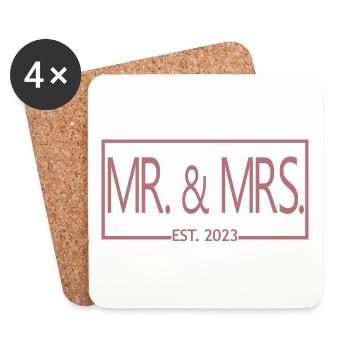 Mr. & Mrs. Est. 2023 - Männer & Frauen Hochzeitsgeschenk - Untersetzer (4er-Set) - Weiß - Vorne