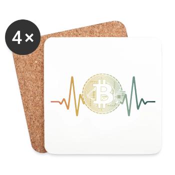 Heartbeat Bitcoin Idée cadeau - Dessous de verre (lot de 4) - blanc - Devant