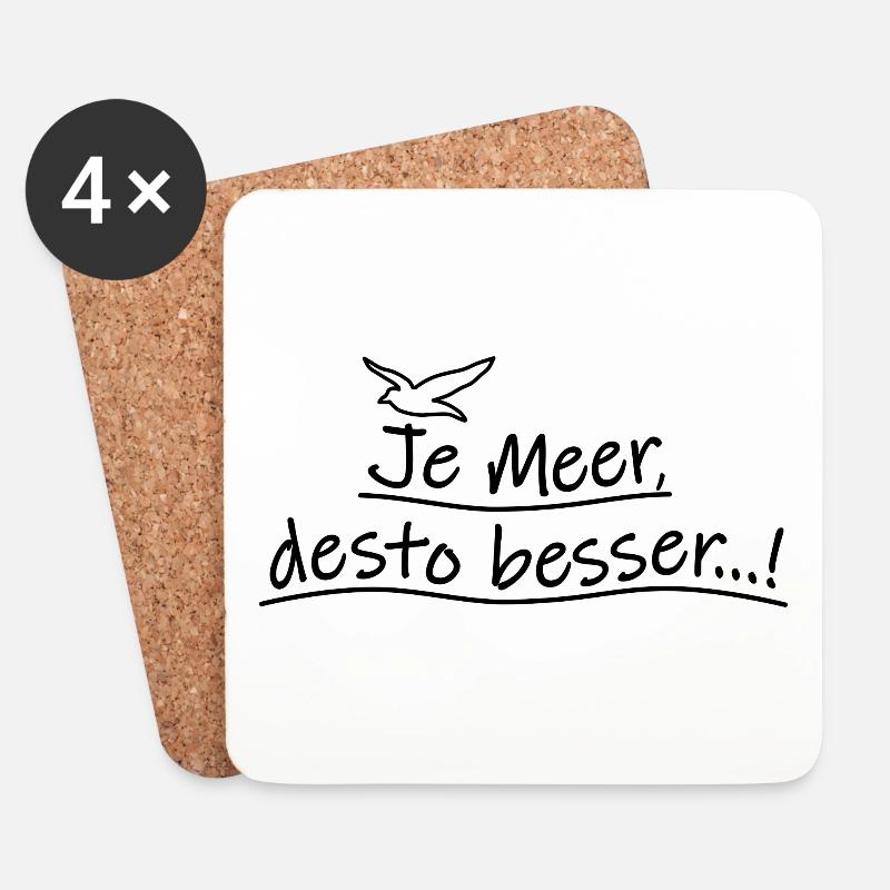 Spruch "Je Meer, desto besser...!" mit Möwe - Untersetzer (4er-Set) - Weiß
