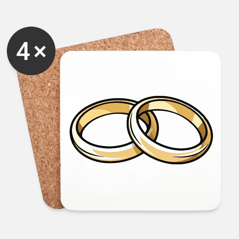 Eheringe Hochzeit - Untersetzer (4er-Set) - Weiß