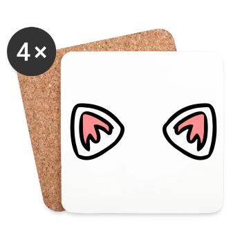 Ears Cat Snow Fox - Coasters (set of 4) - white - Front