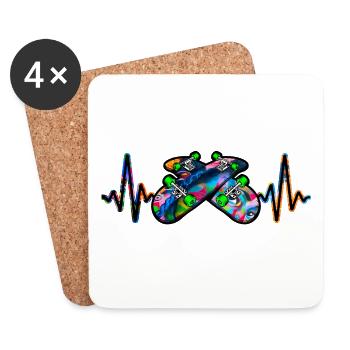 Heartbeat Skater Skateboard Skating - Coasters (set of 4) - white - Front