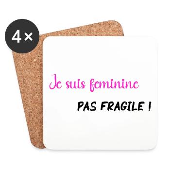 Je suis féminine pas fragile - PNK BLK - Dessous de verre (lot de 4) - blanc - Devant