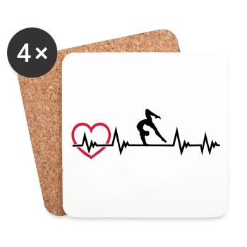 Turnen Herzschlag, Turnerin + Herz EKG - Untersetzer (4er-Set) - Weiß - Vorne