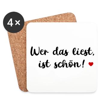 WER DAS LIEST IST SCHÖN SPRUCH POSITIVE SPRÜCHE - Untersetzer (4er-Set) - Weiß - Vorne
