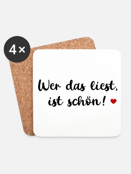 WER DAS LIEST IST SCHÖN SPRUCH POSITIVE SPRÜCHE - Untersetzer (4er-Set) - Weiß