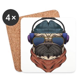 Cooler Mops DJ mit Kopfhörergeschenk für DJs oder Mops - Untersetzer (4er-Set) - Weiß - Vorne