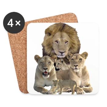 Löwen Familie - Raubkatze - Katze - Afrika - Untersetzer (4er-Set) - Weiß - Vorne