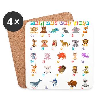 Mein ABC der Tiere Tierarten Alphabet A-Z Deutsch - Untersetzer (4er-Set) - Weiß - Vorne