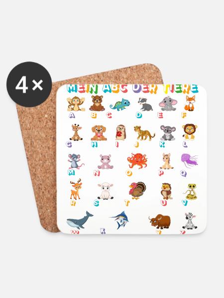 Mein ABC der Tiere Tierarten Alphabet A-Z Deutsch - Untersetzer (4er-Set) - Weiß