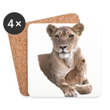 Maman Lion avec Bébé - Big Cat - Cat - Afrique - Dessous de verre (lot de 4) - blanc - Devant