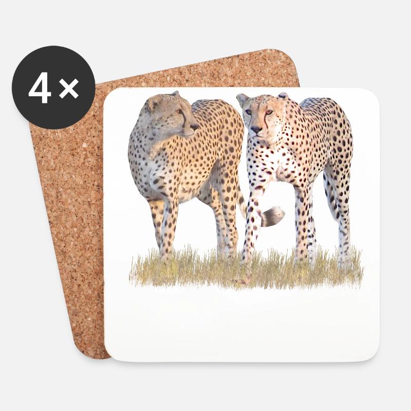 2 Geparden - Gepard - Raubkatze - Katze - Afrika - Untersetzer (4er-Set) - Weiß