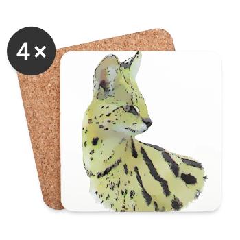 Serval Zeichnung - Katze Raubkatze in Afrika - Untersetzer (4er-Set) - Weiß - Vorne