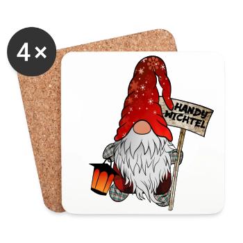 Handy Wichtel – Der Smartphone Weihnachtsgnom - Untersetzer (4er-Set) - Weiß - Vorne