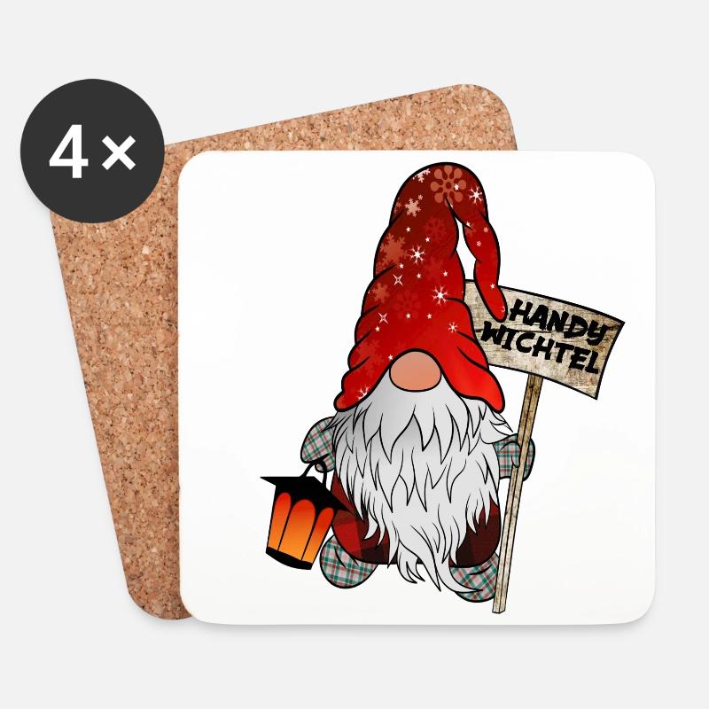 Handy Wichtel – Der Smartphone Weihnachtsgnom - Untersetzer (4er-Set) - Weiß