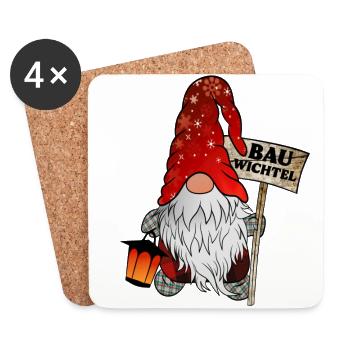 Construction Gnome – Construction Worker Gnome - Coasters (set of 4) - white - Front