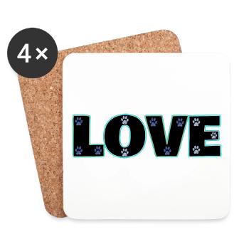 Amour pattes de chat bleu - Dessous de verre (lot de 4) - blanc - Devant