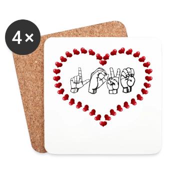 Love ASL American Sign Language. Herz-Silhouette - Untersetzer (4er-Set) - Weiß - Vorne