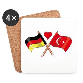 J'aime la Turquie drapeau de l'Allemagne drapeau coeur - Dessous de verre (lot de 4) - blanc - Devant