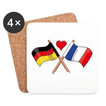 J'aime la bannière coeur drapeau France Allemagne - Dessous de verre (lot de 4) - blanc - Devant