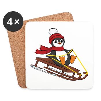 Schneeschlittenpinguin - Niedliche Tiere Lustiger Winter - Untersetzer (4er-Set) - Weiß - Vorne