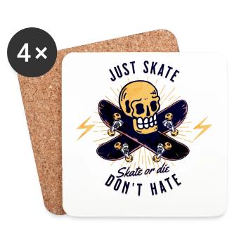 Just Skate Don't Hate Skull Skate or Die - Coasters (set of 4) - white - Front
